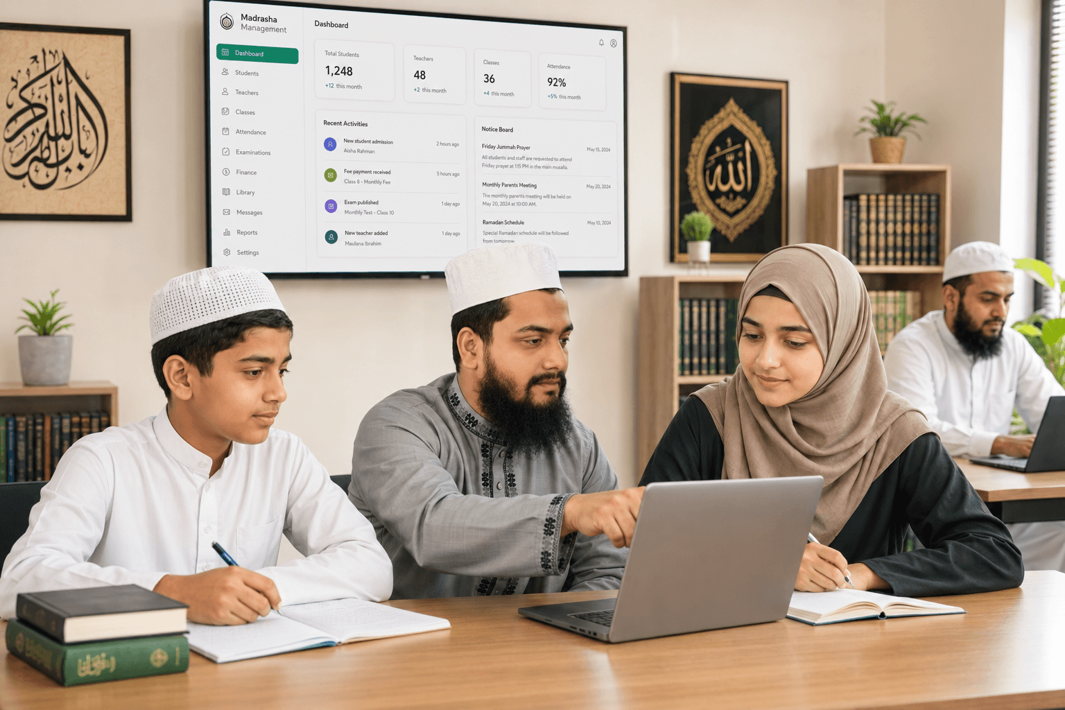 Teacher leading students in a modern classroom